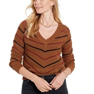 EverEve Sawyer Chevron Brown Multi Color Pullover Open Knit Sweater